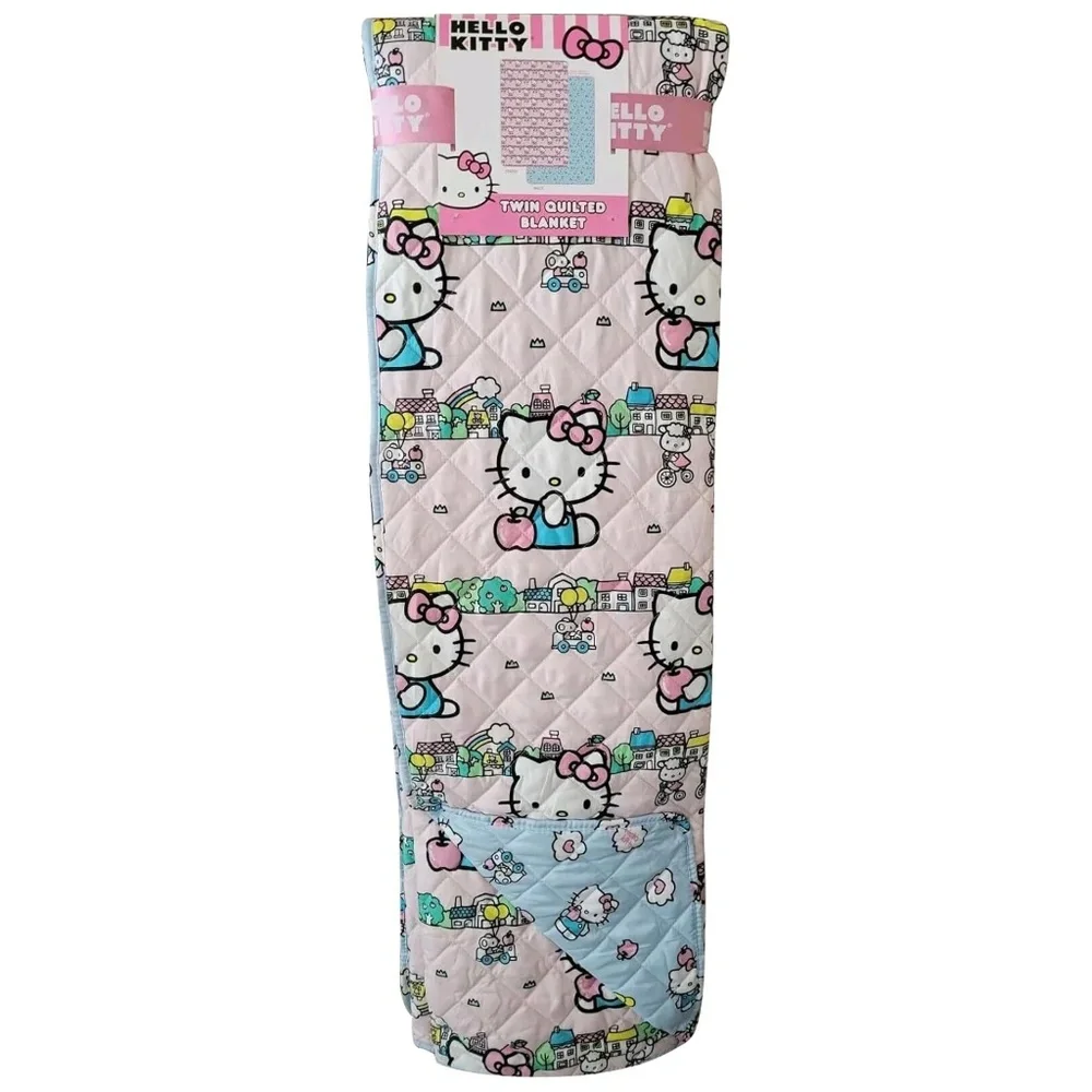 Hello Kitty Quilted Reversible Throw Blanket - Pastel Blue/Pink, 60